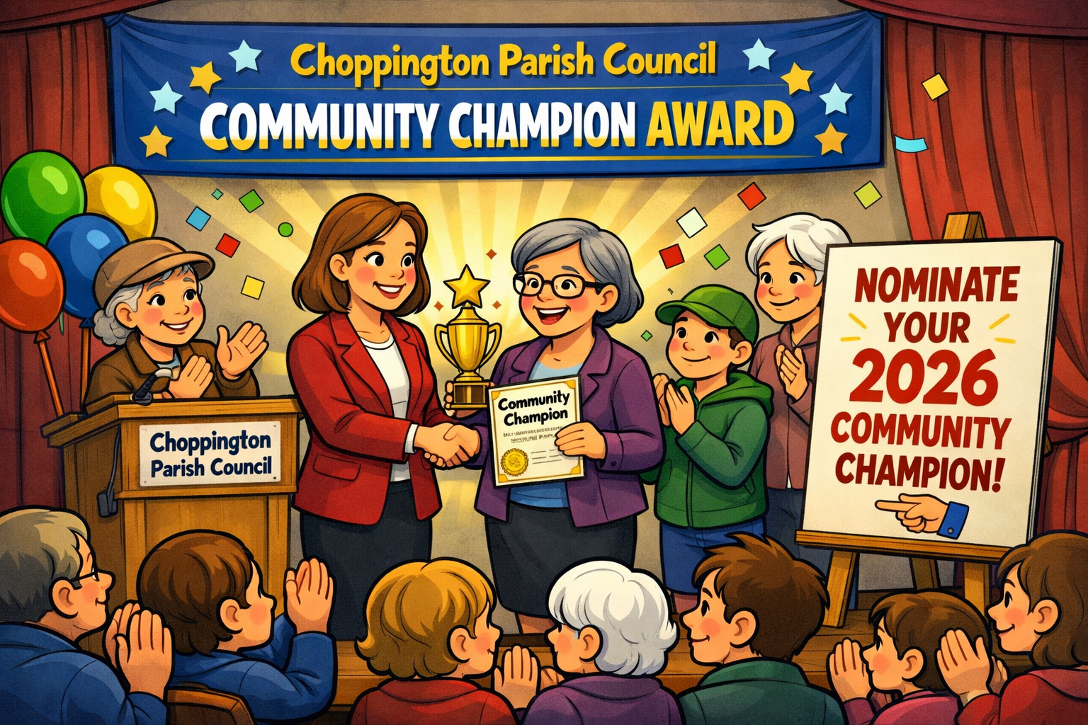 generated image of a woman receiving a community champion award