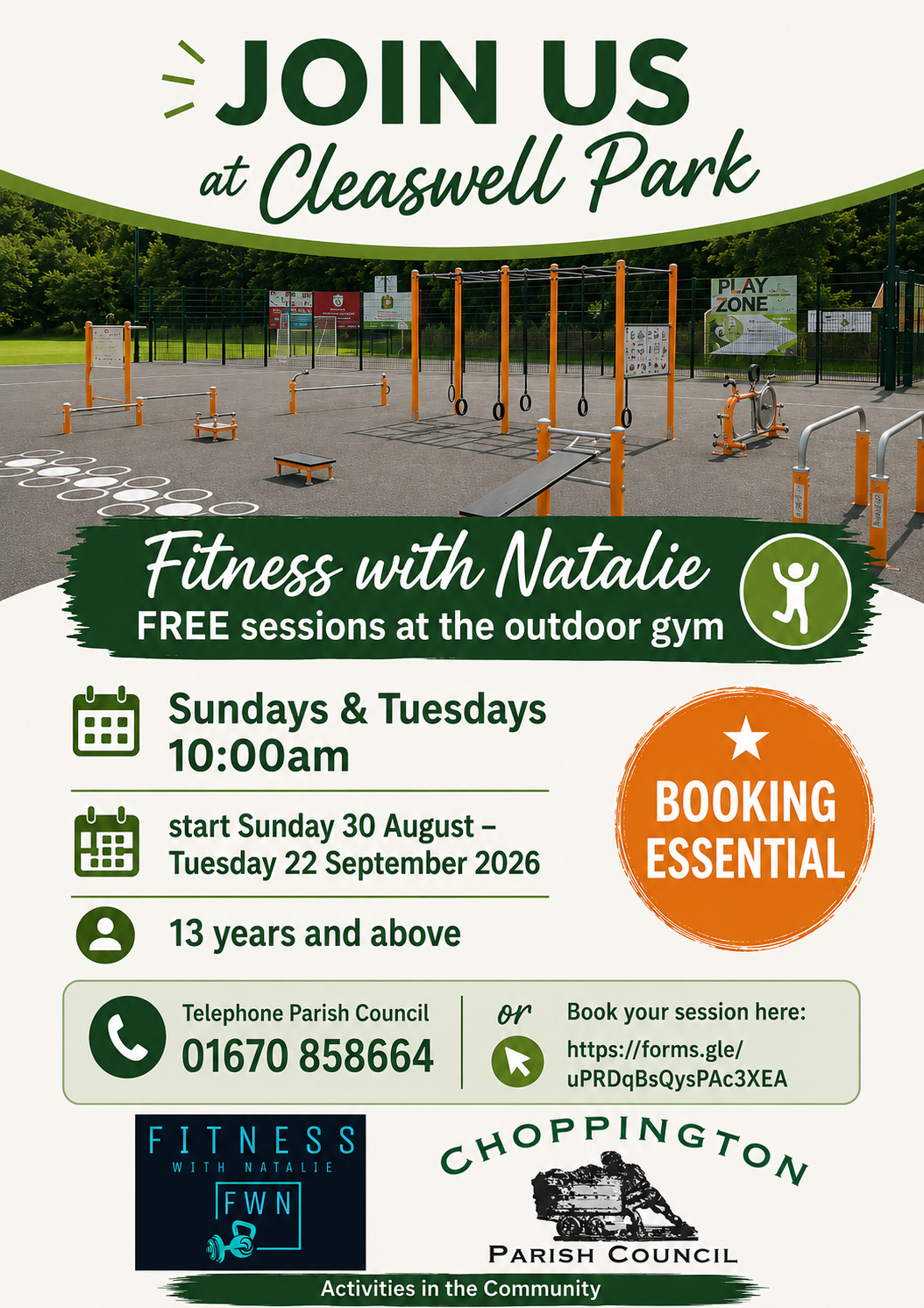 Fitness with Natalie at Cleaswell Park poster